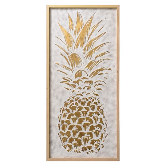 American Art Decor 21" x 43" 3D White & Gold Pineapple Coastal Boho Metal Wall Art Décor